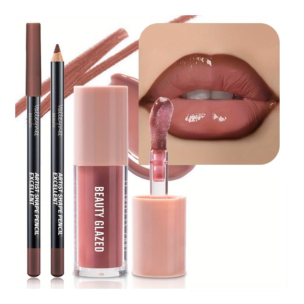 Beauty Glazed Lip Gloss & Lip Liner Set | Mauve Rosewood Long-Lasting Lip Kit