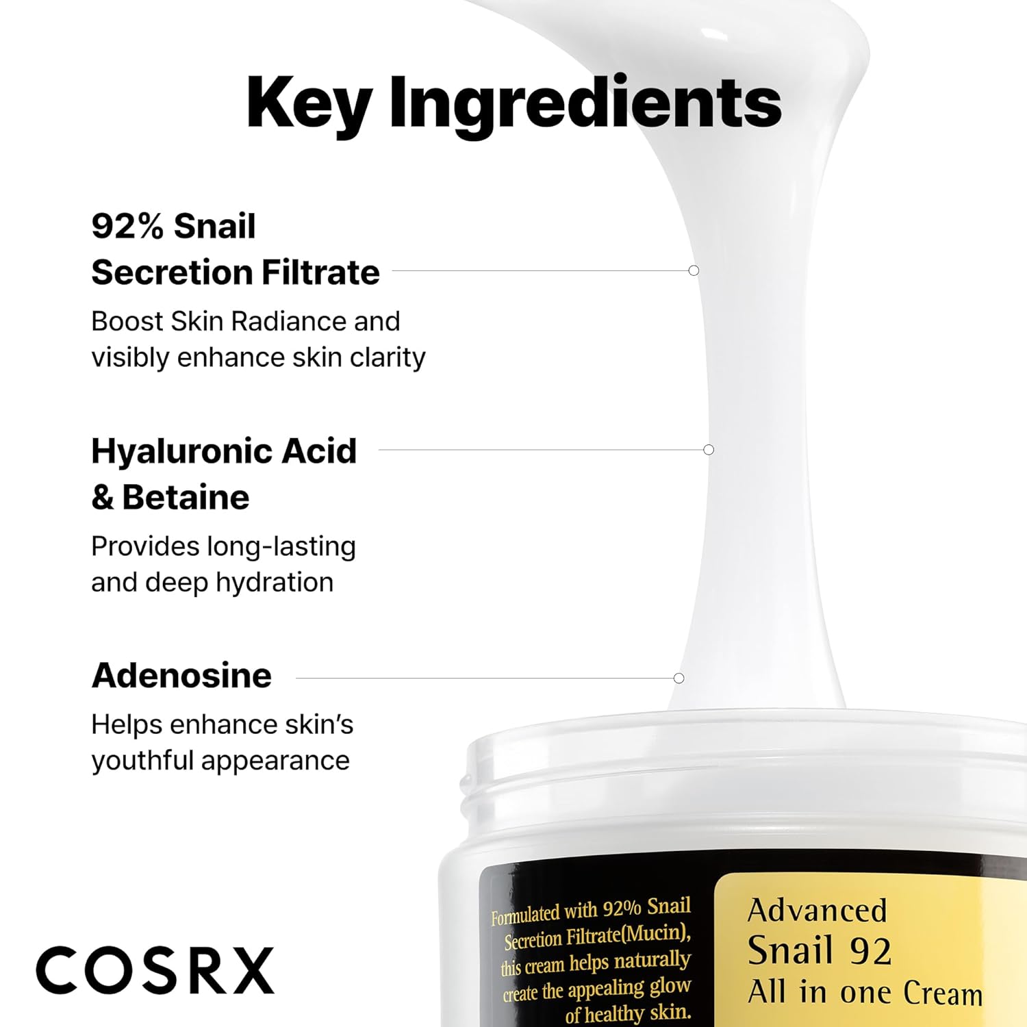 COSRX Snail Mucin 92% Face Moisturizer for Soft & Glowy Skin 3.52 oz | Korean Skin Care Cream