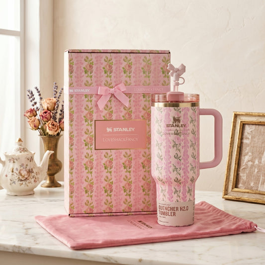 Stanley x LoveShackFancy Quencher H2.0 40 oz Pink Floral Tumbler
