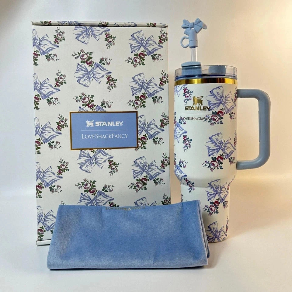 Stanley X Love Shack Fancy 40oz Tumbler – Holiday Rosa Beaux Blue Gift Box